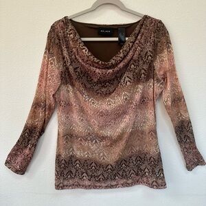 Axcess Elegant Brown and Pink Cowl Neck Top, Size XL, EUC